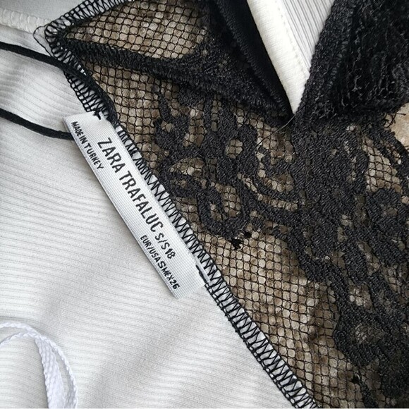 ZARA Trafaluc White Bodysuit with Black Lace Trim NWT Size Small - Picture 5 of 8